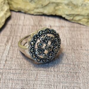 VTG Vintage Marsala Marcasite Silver Ring size 6